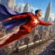 Astro City Samaritan flying over Kurt Busiek city
