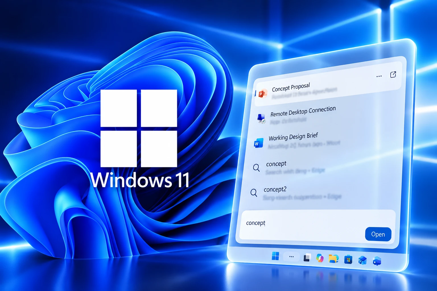 Windows 11 Search toggles settings from taskbar