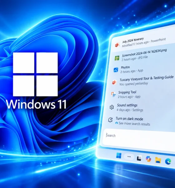 Windows 11 Search toggles settings from taskbar